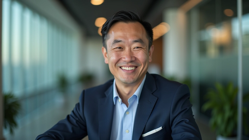 Person in professional attire having conversation in office setting, sitting across from another professional, calm confident expression
