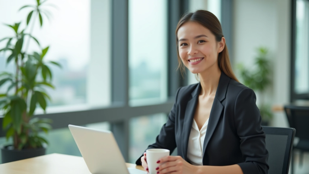Professional working at a desk with a calm expression in a modern office environment